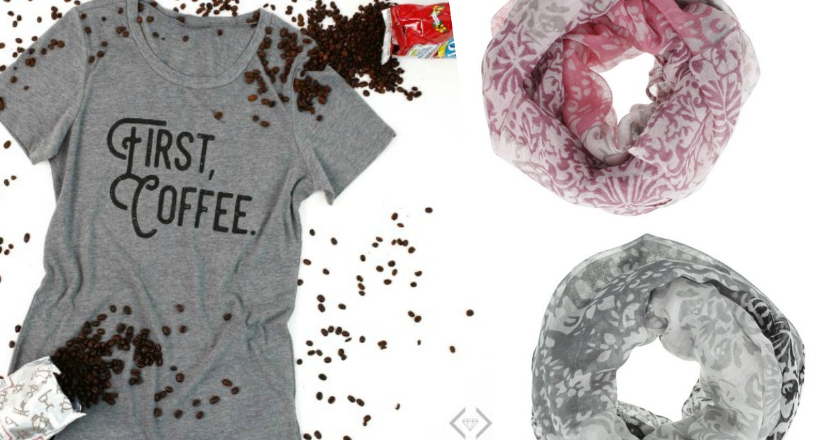 First, Coffee Tee and Scarf 