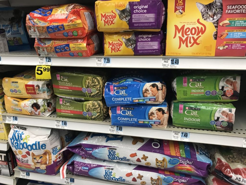 Rite Aid Purina dog and cat Chow on shelf