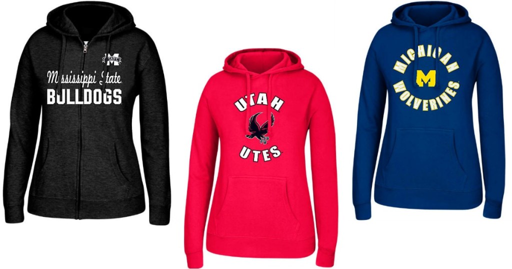 three ncaa hoodies