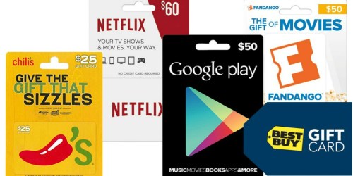 FREE $5 Best Buy Gift Card w/ $50 Entertainment Gift Card Purchase (Chili’s, Netflix & More)