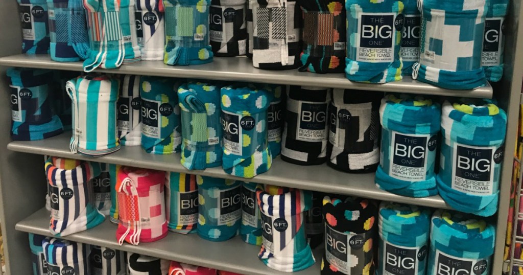 The Big One Beach Towels on shelf at Kohl's