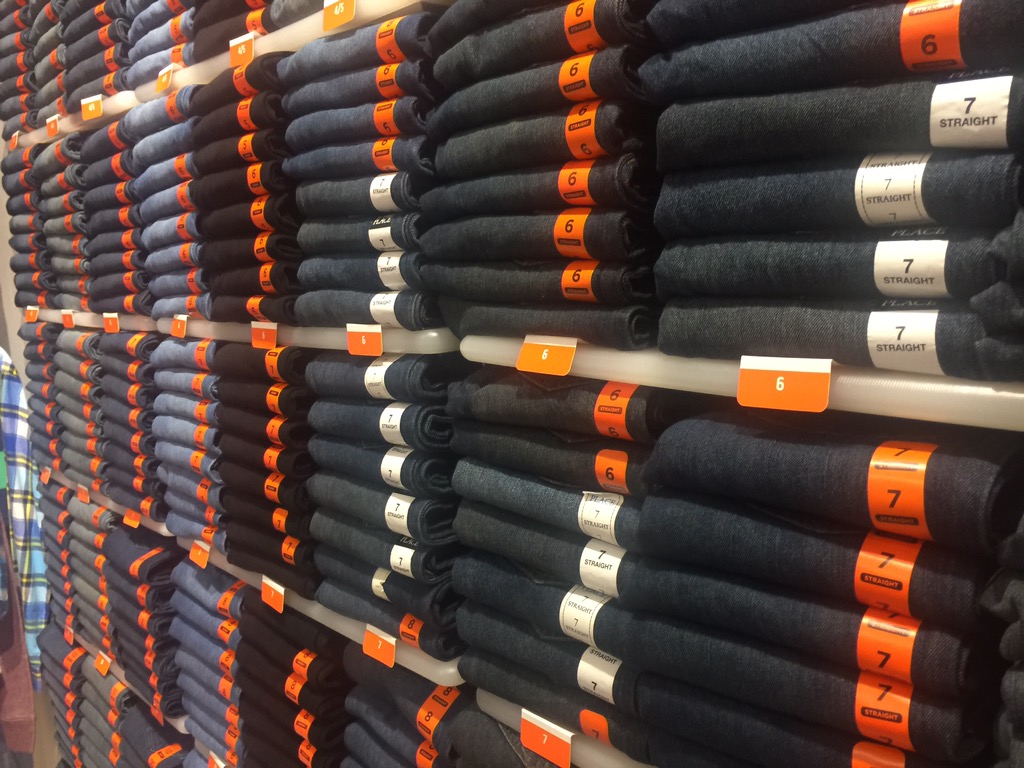 denim pants on store shelves