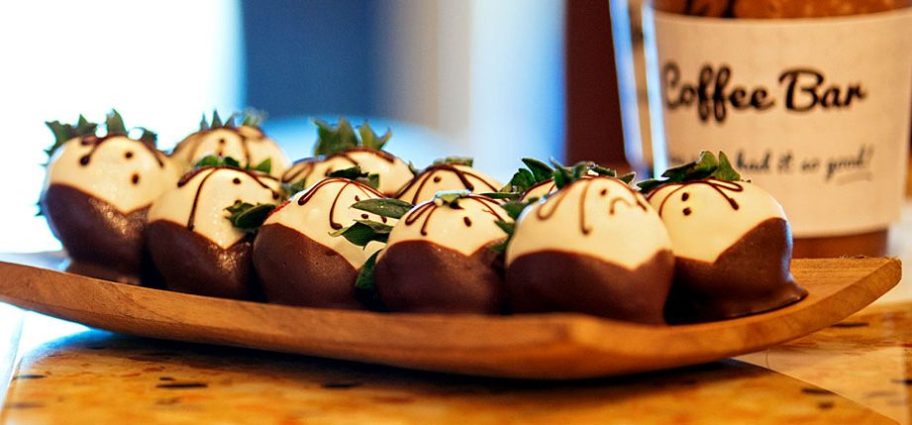 chocolate covered strawberries on tray