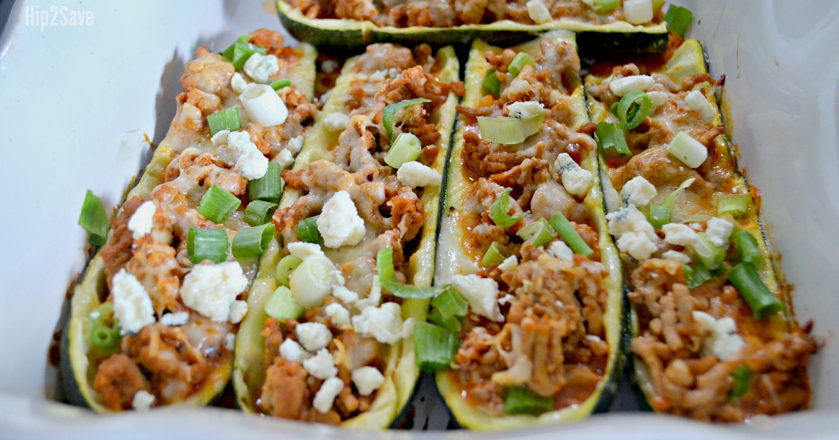 zucchini filled with buffalo chicken