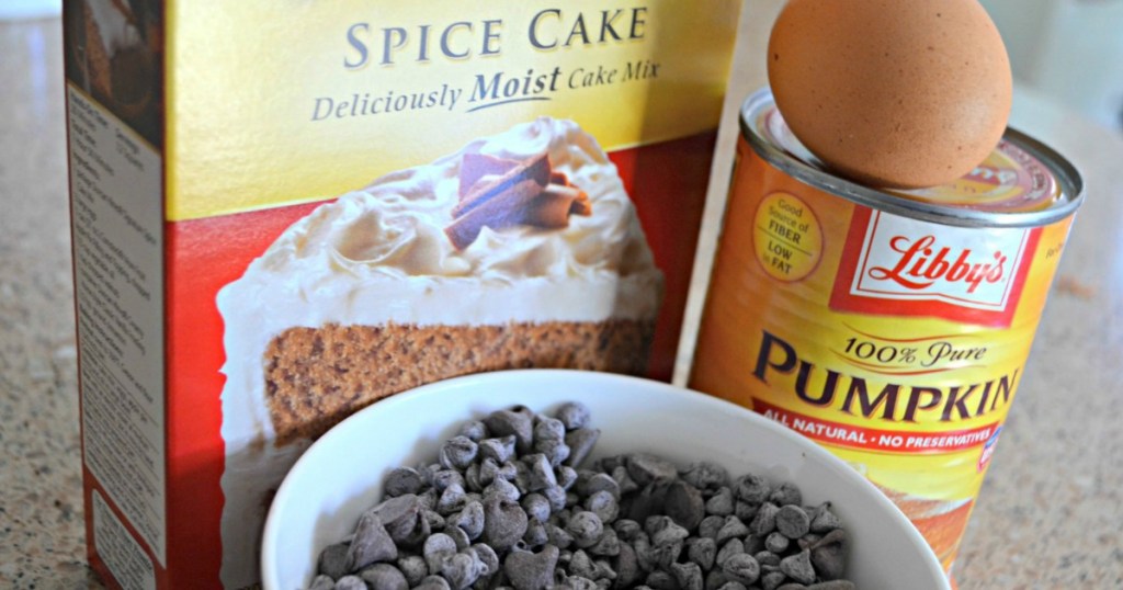 ingredients for pumpkin chocolate chip spice cake squares