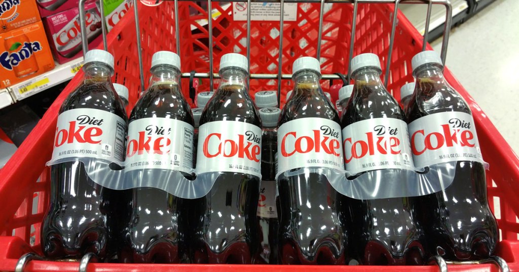 bottles of Diet Coke in shopping cart