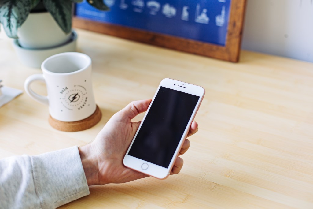 person holding an older iphone