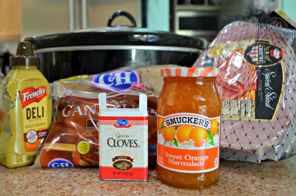 crock pot hame recipe ingredients on counter