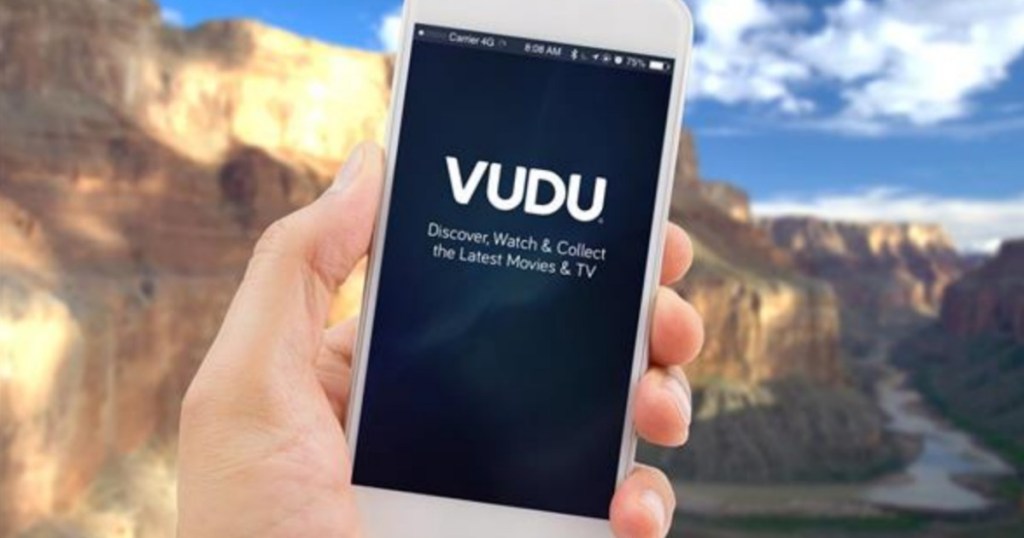 VUDU screen on iphone with mountains in background