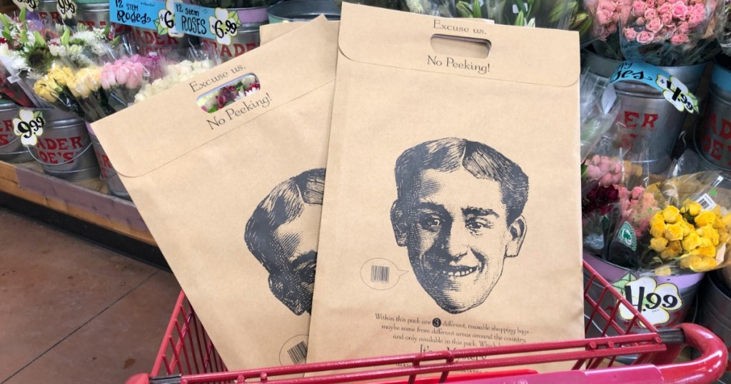 Mystery bags in Trader Joe's shopping cart