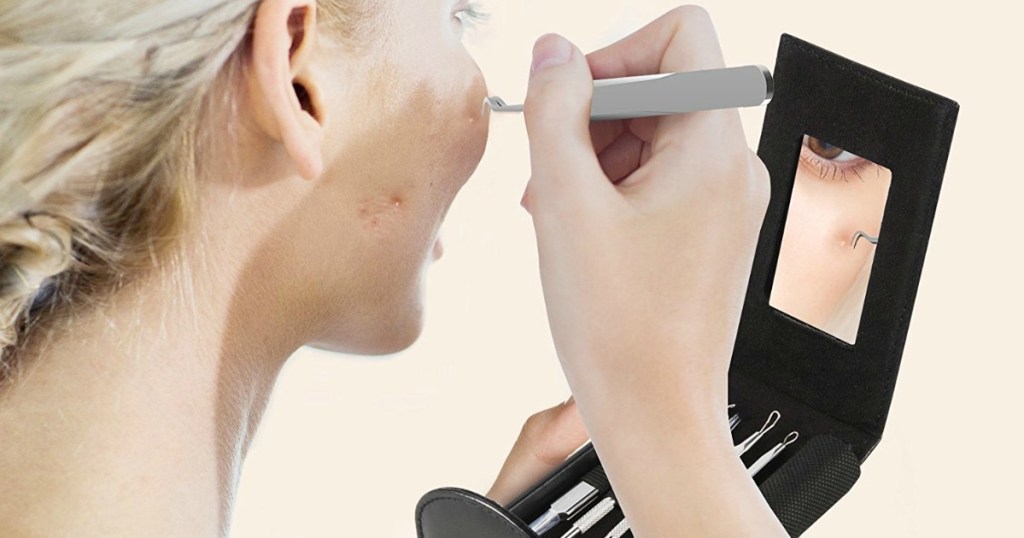 woman using a Anjou Blackhead Remover Kit