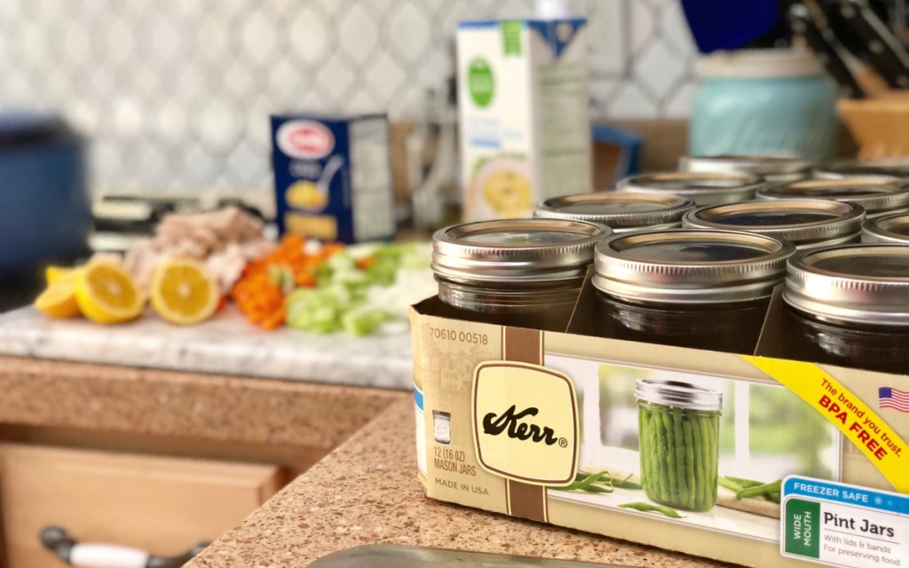 mason jars with soup ingredients