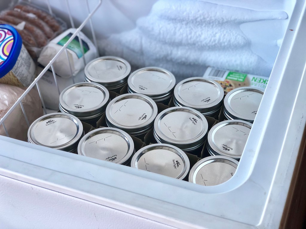 showing mason jar soup in freezer to demonstrate one method of freezing soup