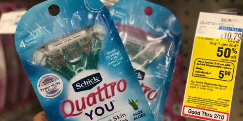 CVS: Schick Quattro Disposable Razors Only $2.60 Each After Rewards + More