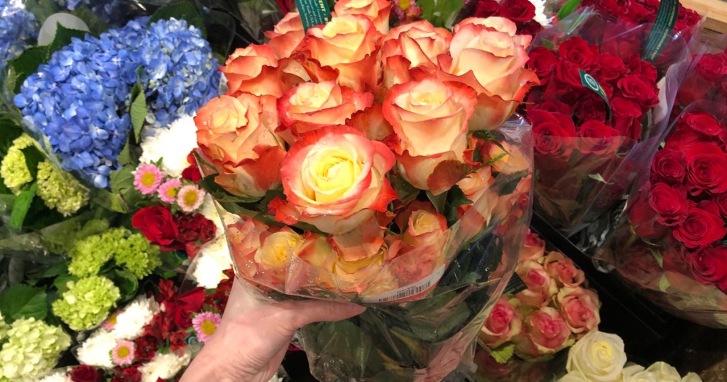 hand holding a bouquet of roses