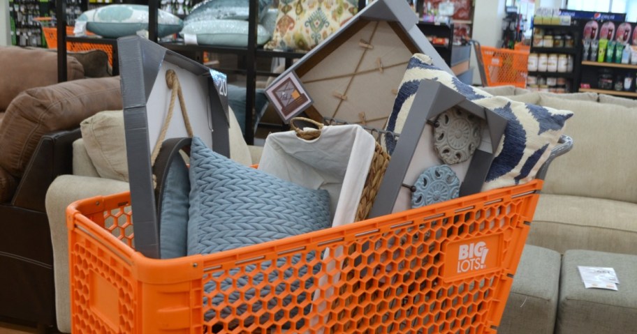 big lots cart filled with farmhouse home goods