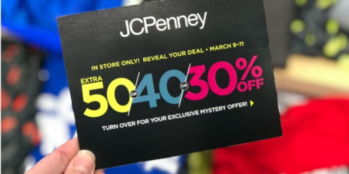 JCPenney Mystery Coupon Giveaway: Up To 50% Off Entire Purchase (March 9th-11th)