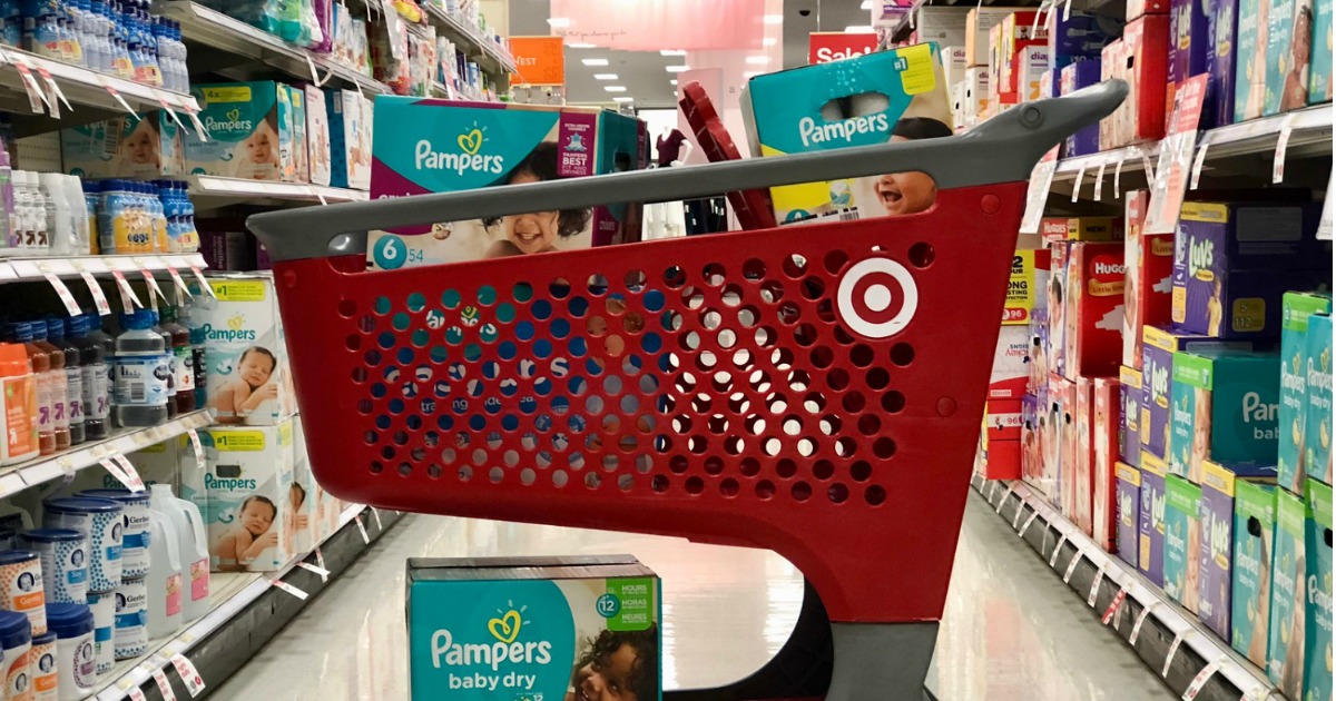 target cart filled with baby diapers