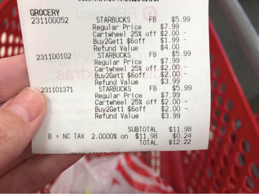 target starbucks coffee reciept