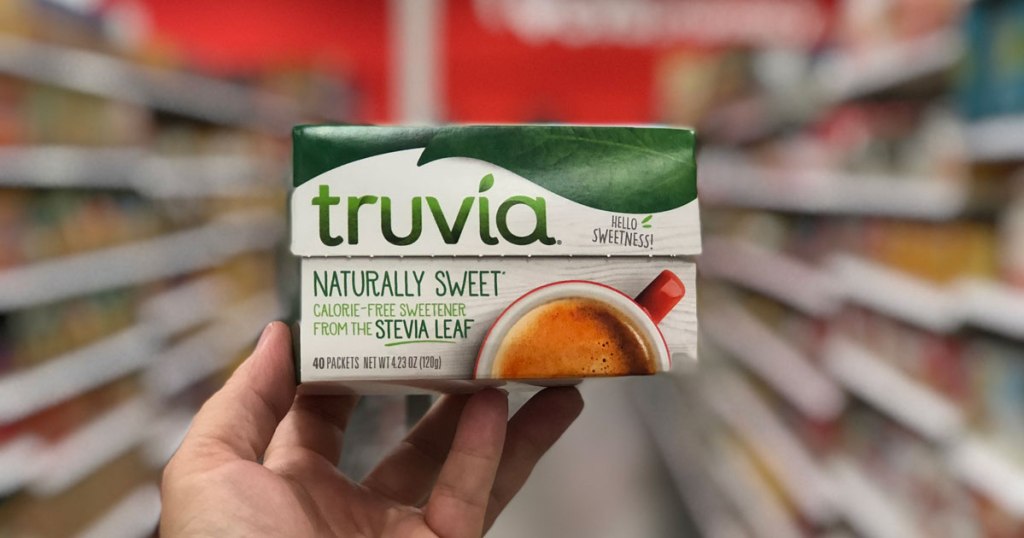 hand holding truvia pack in store