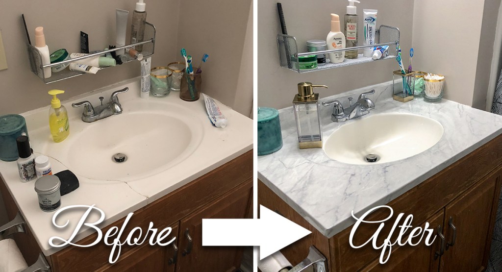 marble countertop DIY - before and after