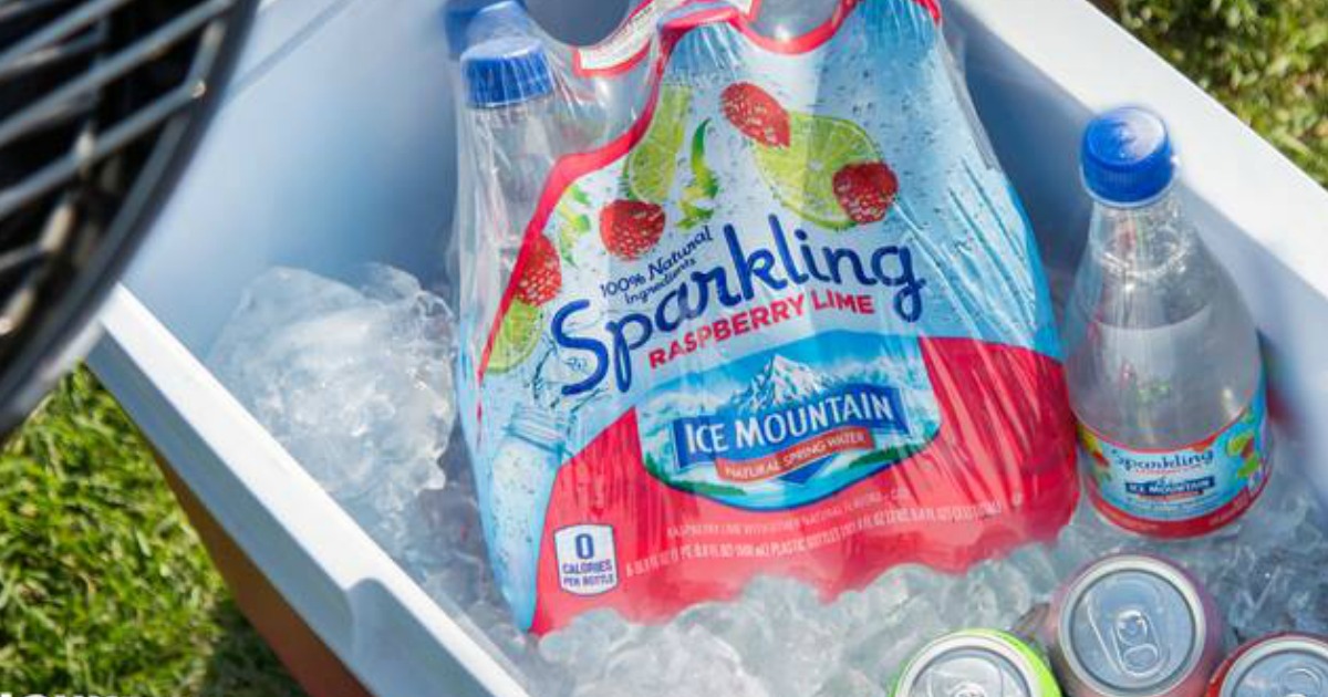 cooler with 8 pack of sparkling ice mountain water