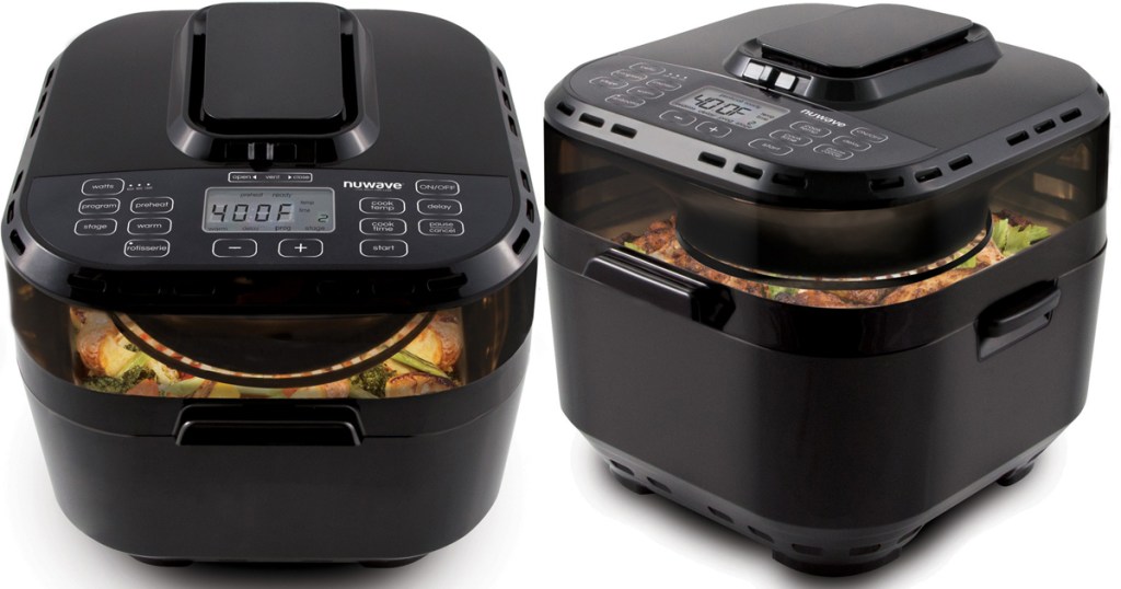 nuwave digital air fryer front and side view