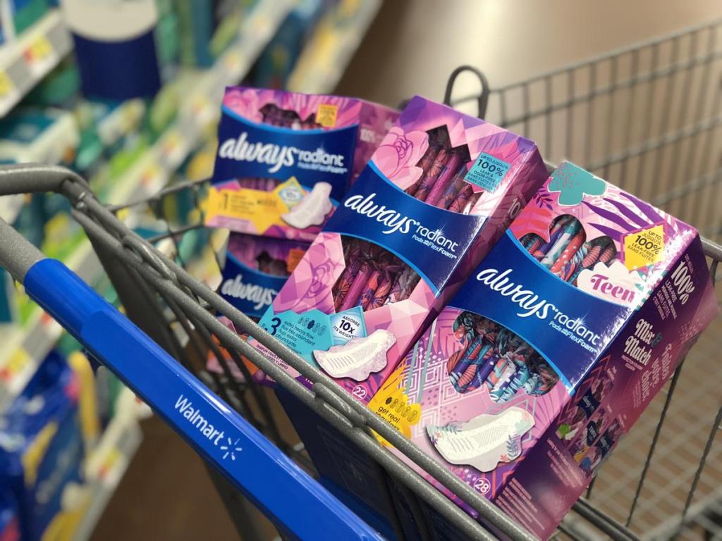 feminine care products in cart