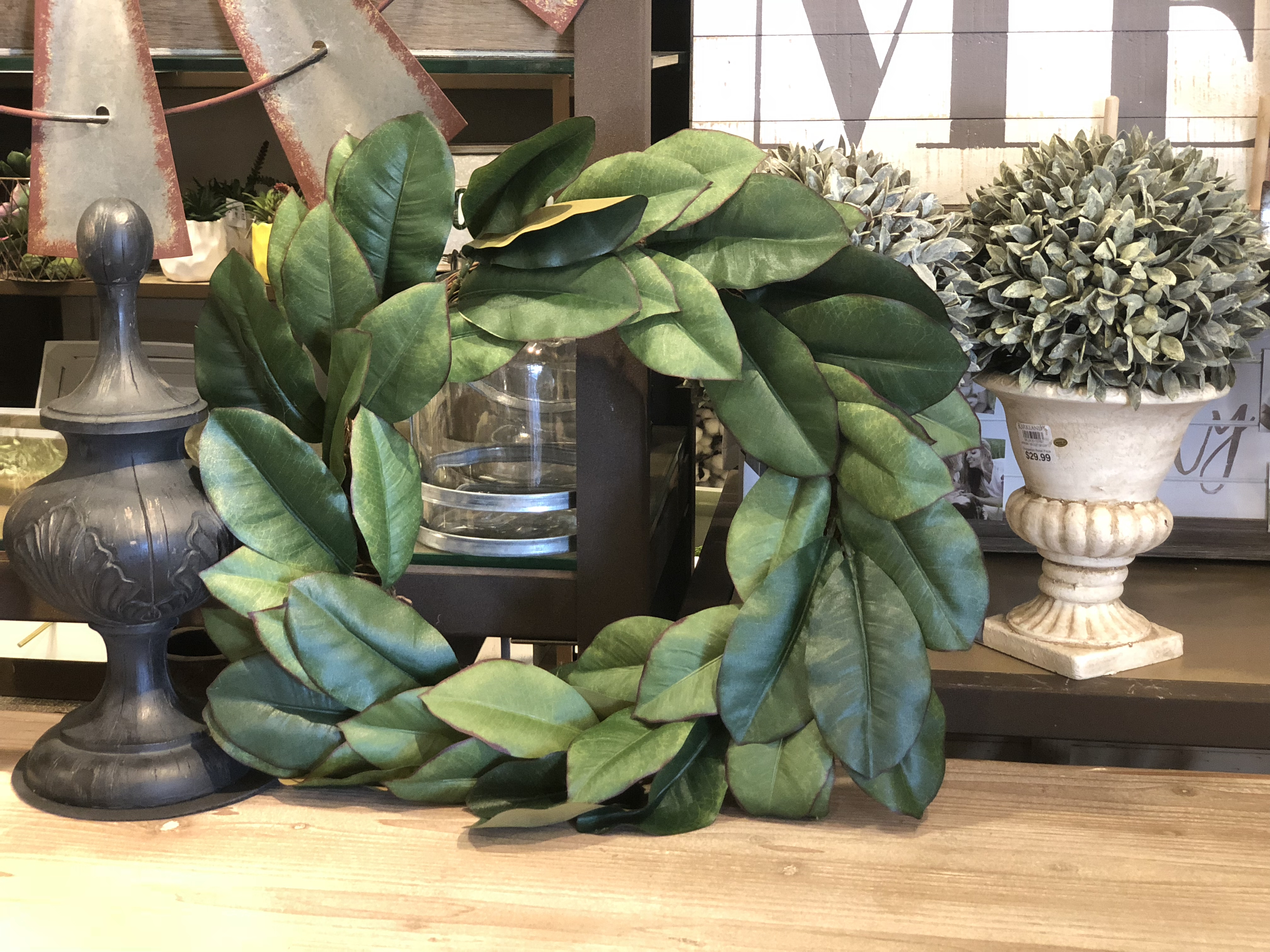 Kirkland's Magnolia Wreath frugal look-alike