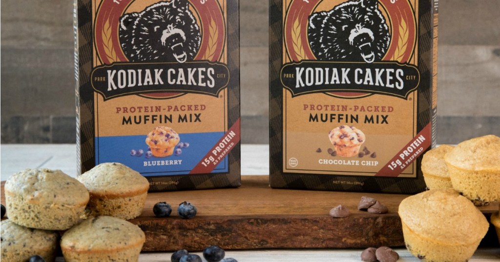 two brown boxes of muffin mix 