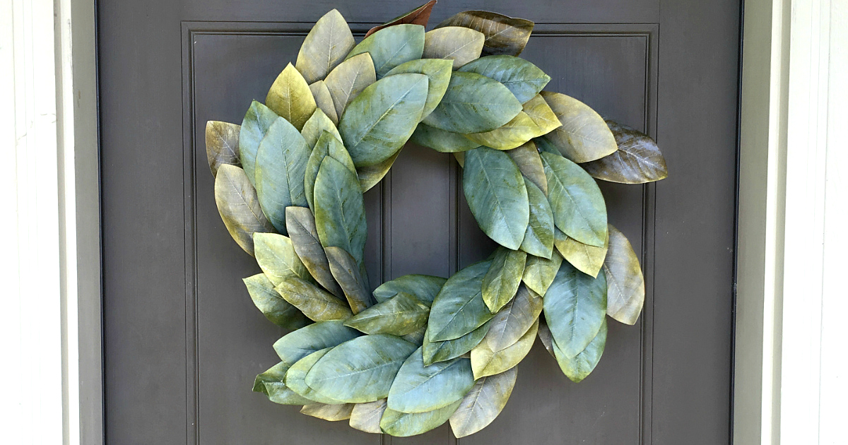 Magnolia wreath frugal look-alikes are as pretty as the real thing.