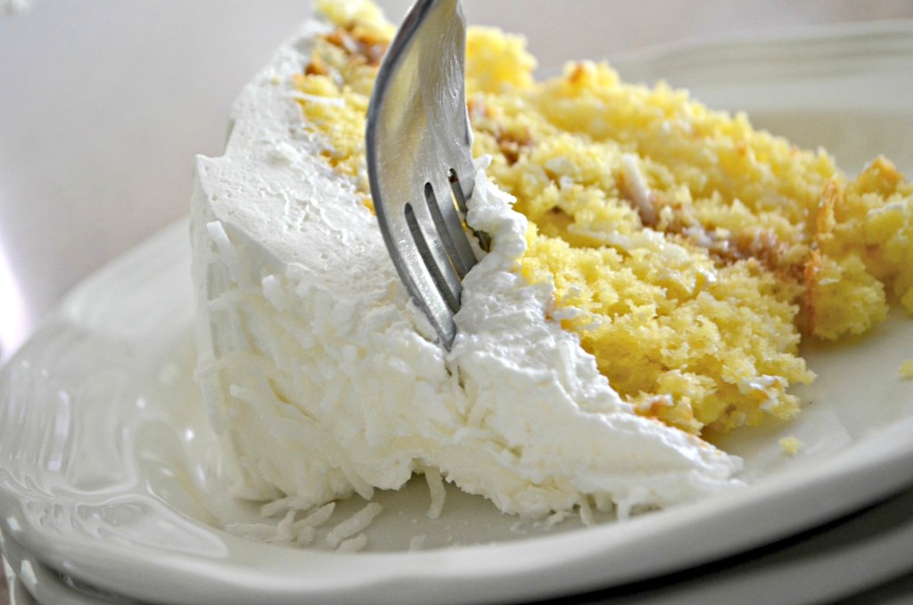 fork in coconut cake 