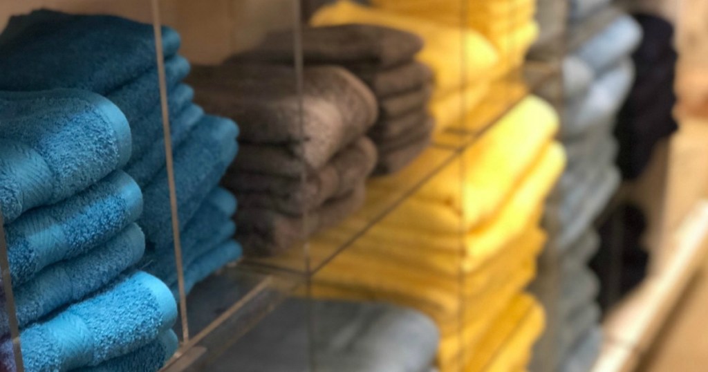 blue, grey and yellow towels