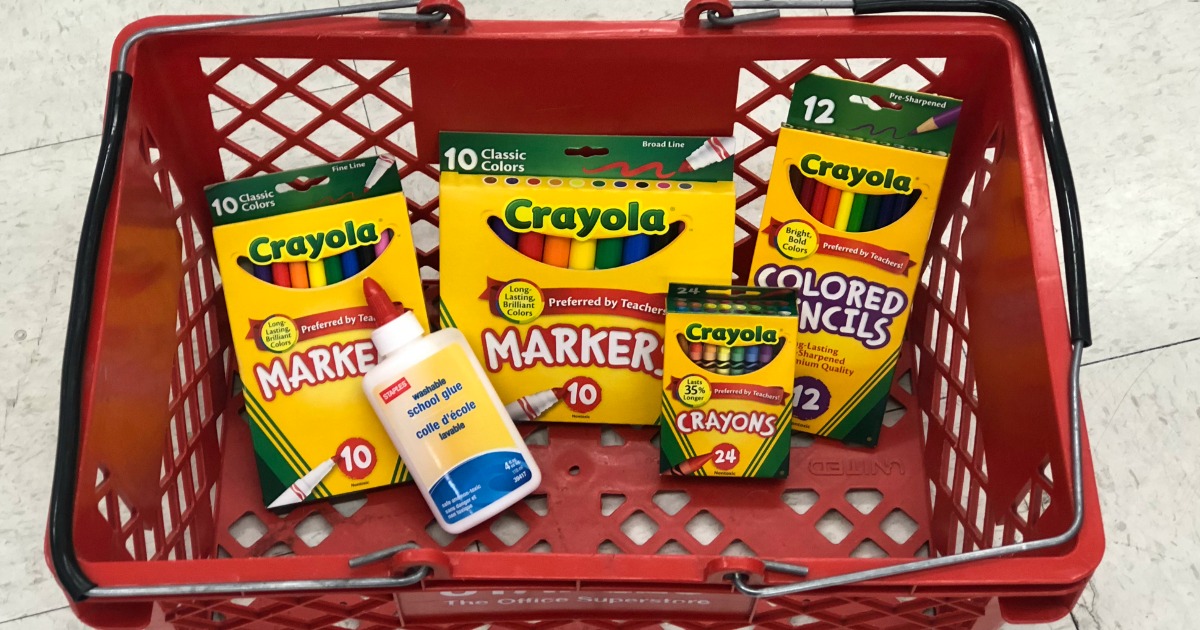 Staples school supplies in staples shopping basket