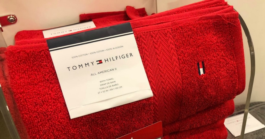 Tommy Hilfiger Towels rolled up on shelf at Macy's