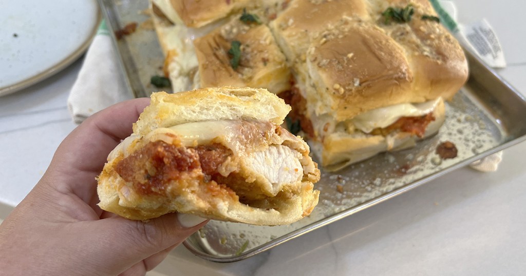 chicken parm sliders in hand