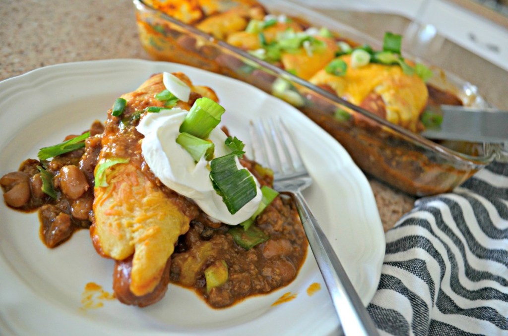 plated chili cheese dog casserole 