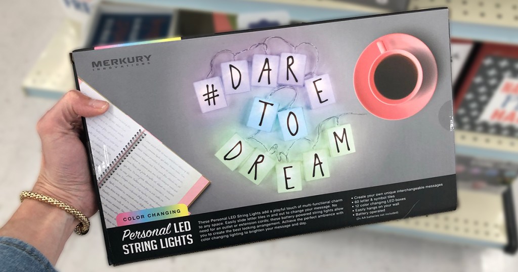 big lots dorm shopping finds — "dare to dream" led string lights