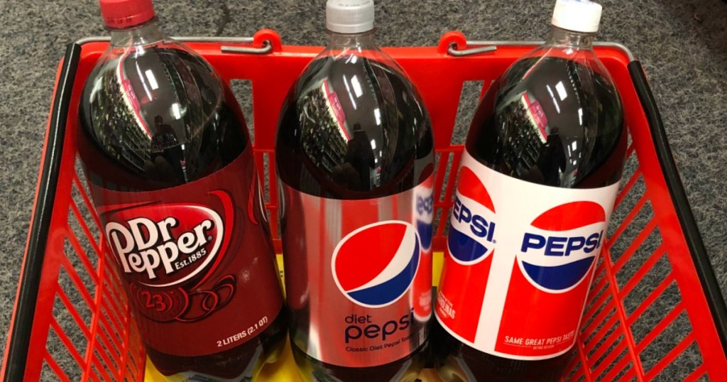 dr pepper, diet pepsi 2 liters in basket