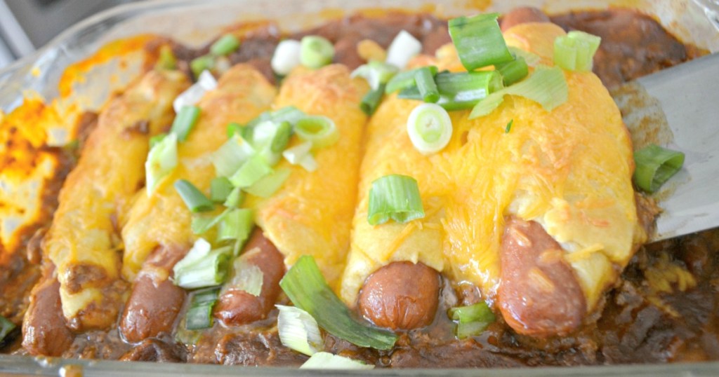 dishing up a baked chili dog 