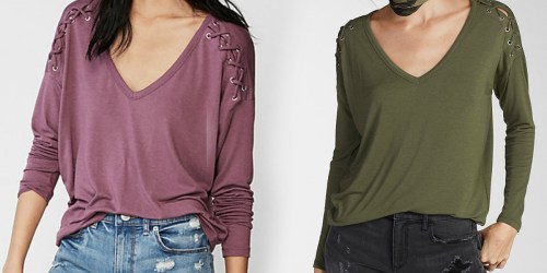 Express.online: Women’s Lace Up Shoulder Tee Only $11.99 (Regularly $40) & More