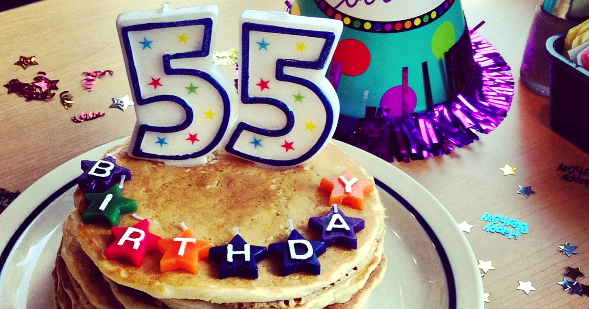 Stores, restaurants, hotels, and other places that offer senior discounts – Birthday pancakes with candles