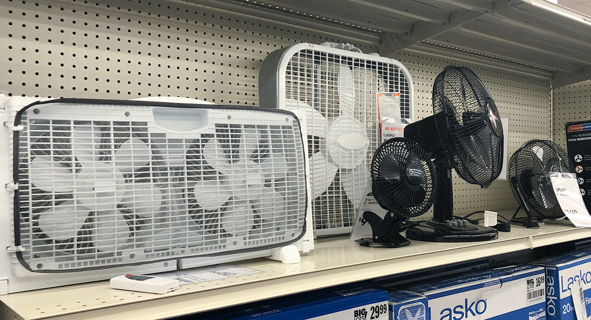 back-to-school college dorm shopping with big lots — assortment of window and desk fans