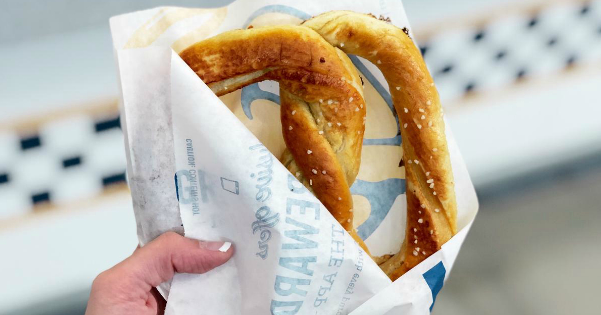 Get a FREE Auntie Anne's birthday pretzel - picture of someone holding a pretzel