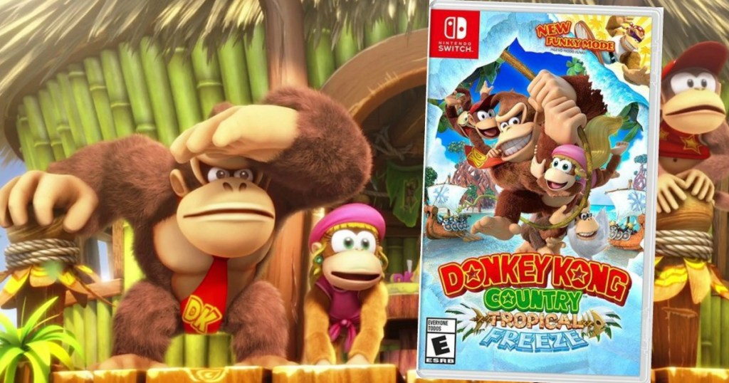 Donkey Kong still shot with picture of the Nintendo Switch game overlaid on top