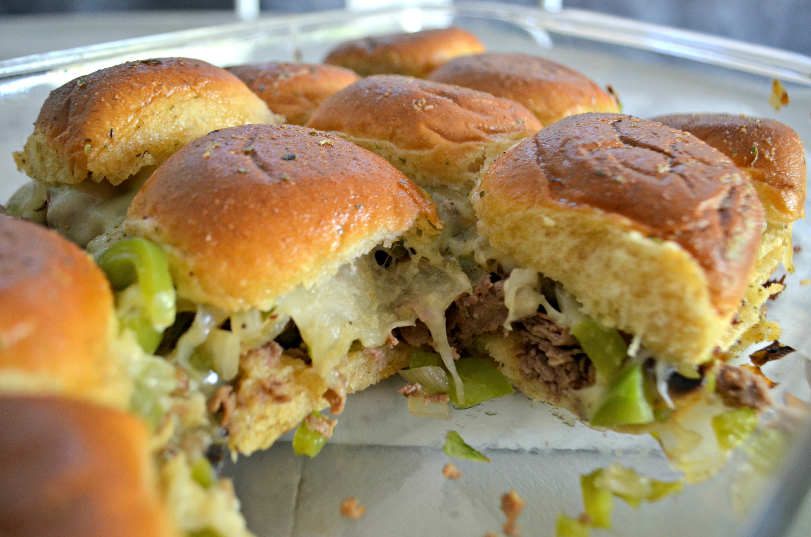 Philly Cheesesteak Sliders - sliders in the baking pan