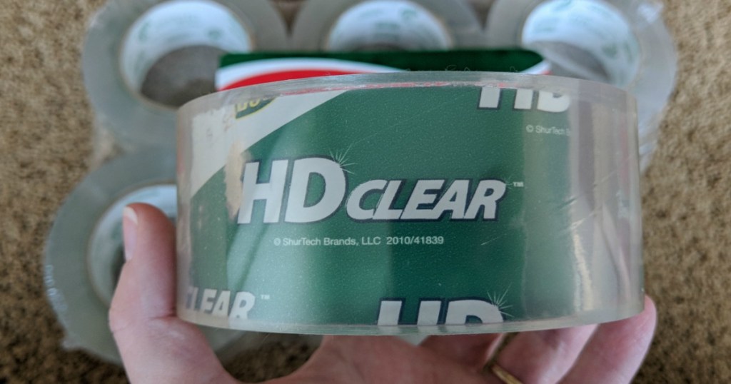 close up of HD clear duck packaging tape roll