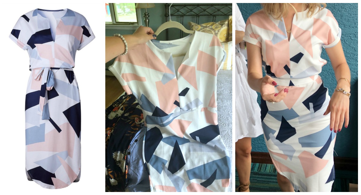 Shopping for clothing? Check out this amazon hack – onlineparison of amazon listing image to real life image of a geometric dress from amazon