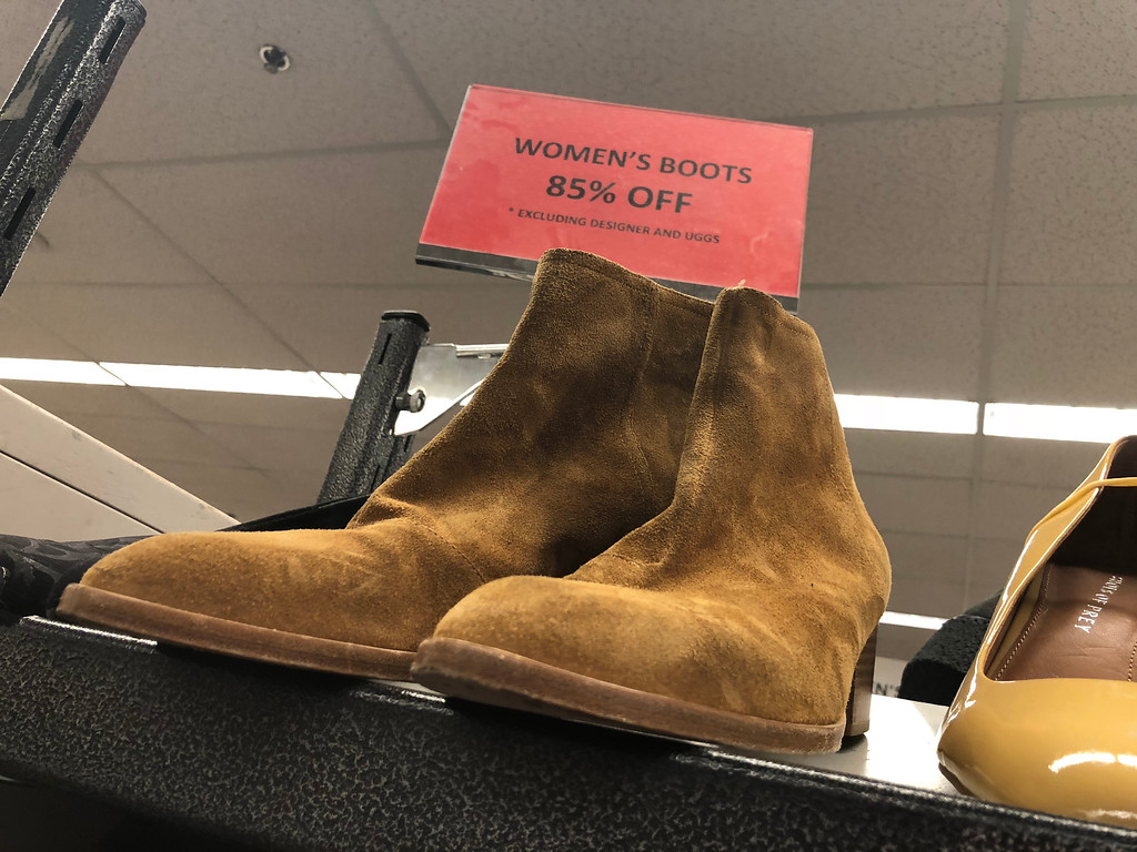  nordstroms last-chance store deals, tips, and tricks – sign showing women's boots 85% off