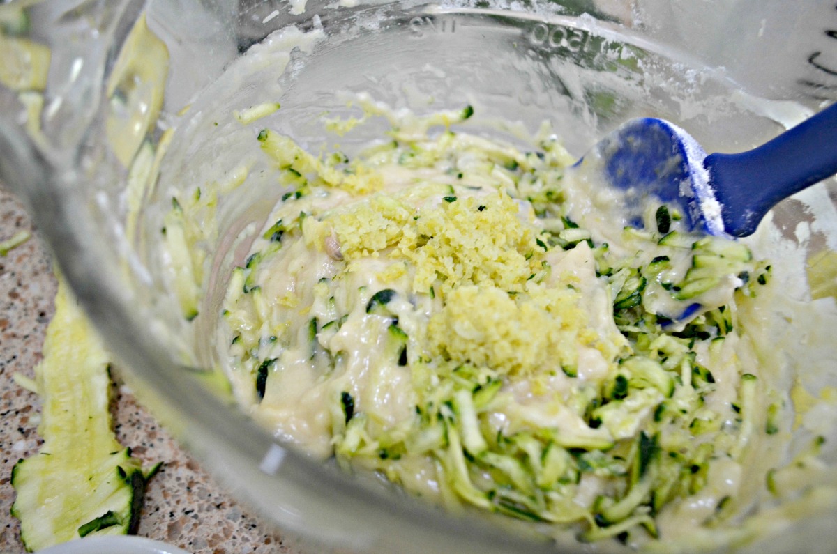 lemon zest in lemon zucchini bread batter